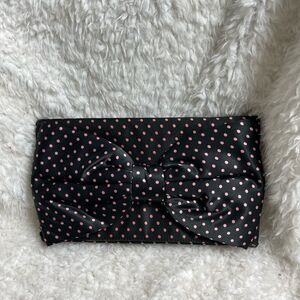 COPY - Betsey Johnson Satin Navy blue and pink polka dots Satin clutch with bow…